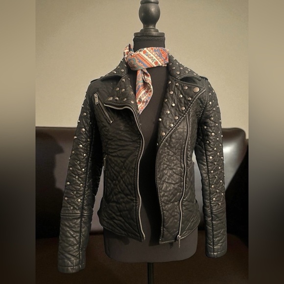 Glamorous Faux Leather Studded Moto Jacket XS | Black Biker Chic Street Style - Picture 11 of 11